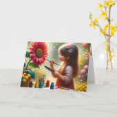 Kleine Mädchen malen eine Blume Karte (Gelbe Blume)