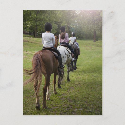 Kleine Mädchen reiten Pferde Postkarte (Vorderseite)