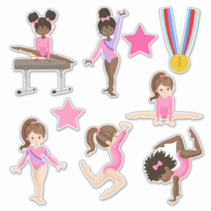Kleine Mädchen-rosa Gymnastik-Kontur Aufkleber