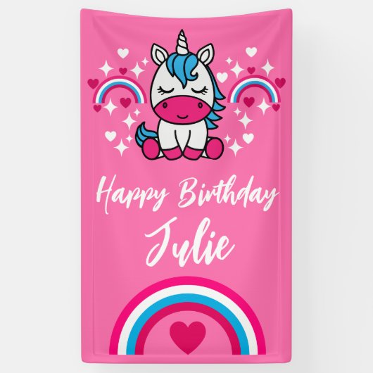 Kleine Mädchen Rosa Rainbow Unicorn Banner (Vertikal)