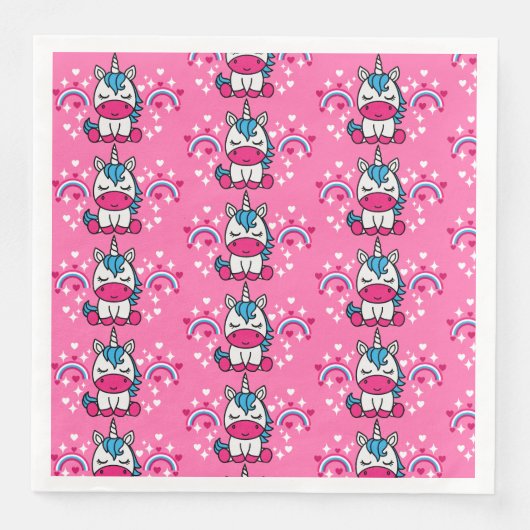 Kleine Mädchen Rosa Rainbow Unicorn Serviette (Vorderseite)
