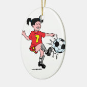 Kleine Mädchen spielen Fußball Keramik Ornament (Links)