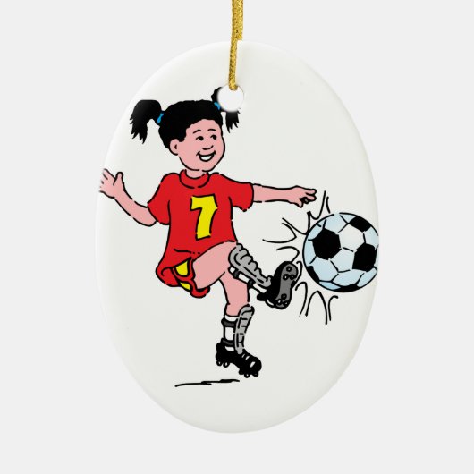 Kleine Mädchen spielen Fußball Keramik Ornament (Vorne)