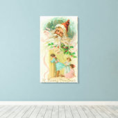 Kleine Mädchen spionieren durch die Zimmertür Leinwanddruck (Insitu (Holzboden))