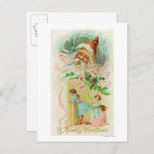 Kleine Mädchen spionieren durch die Zimmertür Postkarte (Vorne/Hinten)