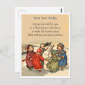 Kleine Mädchen um den Schneemann im Neuen Jahr, Vi Postkarte (Vorne/Hinten)