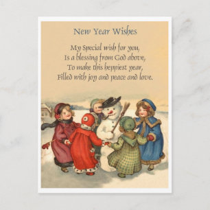 Kleine Mädchen um den Schneemann im Neuen Jahr, Vi Postkarte