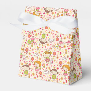 Kleine Mädchen und Frühlingsblumen Zelt Favor Box Geschenkschachtel