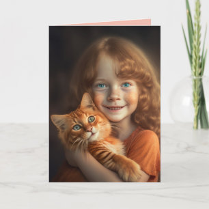 KLEINE MÄDCHEN UND GINGER CAT-NIEDLICHE GEBURTSTAG KARTE