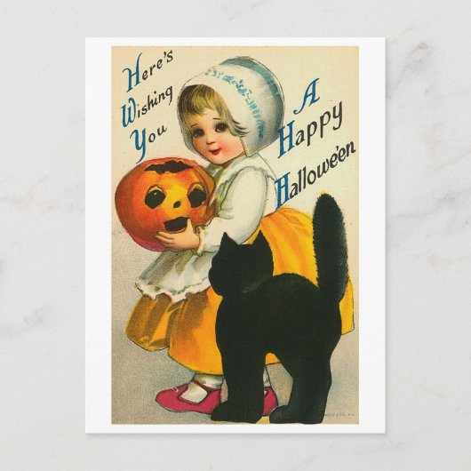 Kleine Mädchen und Katze Postkarte (Vorderseite)