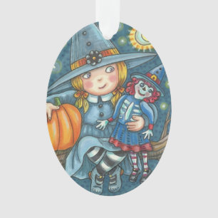 KLEINE MÄDCHEN UND RAG DOLL HALLOWEEN ORNANATION ORNAMENT