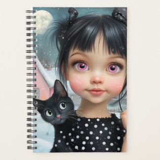 Kleine Mädchen und schwarze Katze Planer