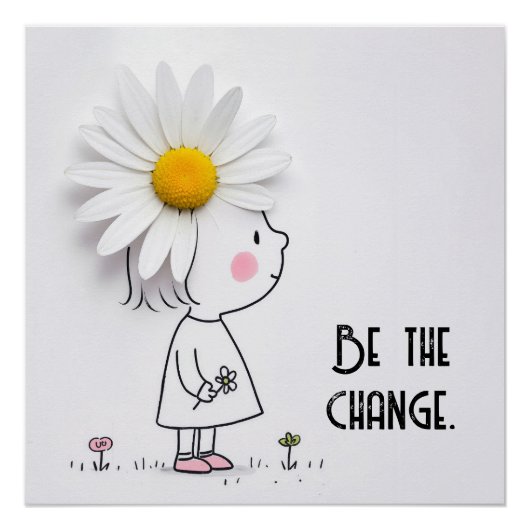 Kleine Mädchen und weiße Blüte mit Zitat Poster (Vorderseite)