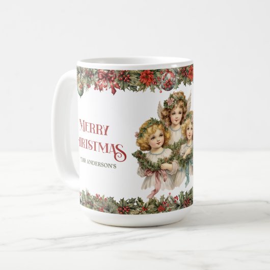 Kleine Mädchen Weihnachten Viktorianische Engel mi Kaffeetasse (Vorderseite Links)