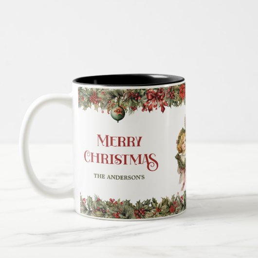 Kleine Mädchen Weihnachten Viktorianische Engel mi Zweifarbige Tasse (Links)