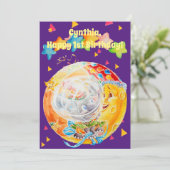 Kleine Mädchen zum ersten Geburtstag Personalisier Dankeskarte (Stehend Vorderseite)