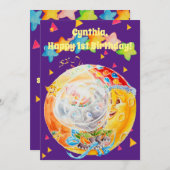 Kleine Mädchen zum ersten Geburtstag Personalisier Dankeskarte (Vorne/Hinten)