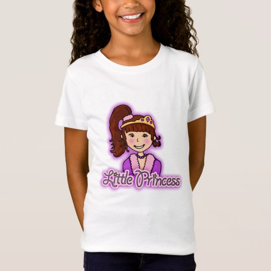 Kleine Mädchenrosaspitze dunklen Haares Prinzessin T-Shirt (Vorderseite)