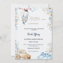 Kleine-Mann-Baby-Party-Einladung Blaue Florale Bab