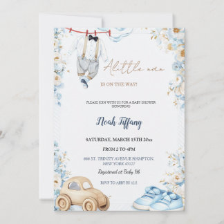 Kleine-Mann-Baby-Party-Einladung Blaue Florale Bab Einladung