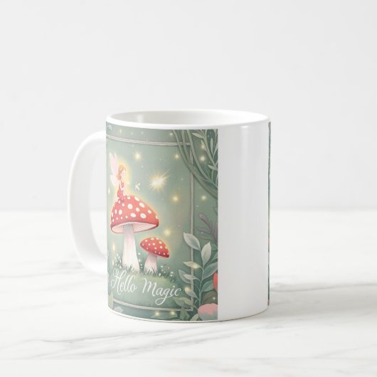 Kleine Märchen, auf Pilzen gekrönt und glühend Kaffeetasse (Vorderseite Links)