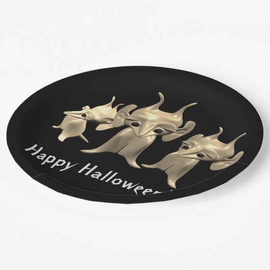 Kleine Marsianer, glückliches Halloween, personali Pappteller (Schrägansicht)