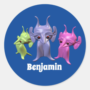 Kleine Marsianer, personalisiert für Kinder. Runder Aufkleber