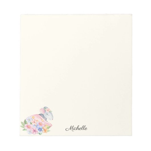 Kleine Maus halten floralen Notepad IHRER Name Notizblock (Vorderseite)