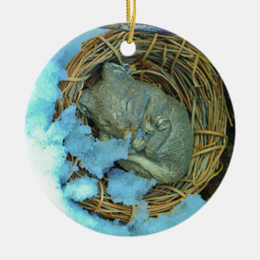 Kleine Maus im Schnee Keramik Ornament (Vorne)