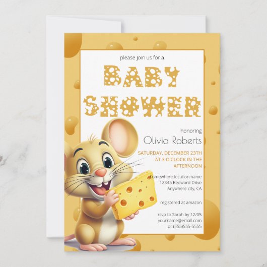 Kleine Maus in Käsedusche Einladung (Vorderseite)