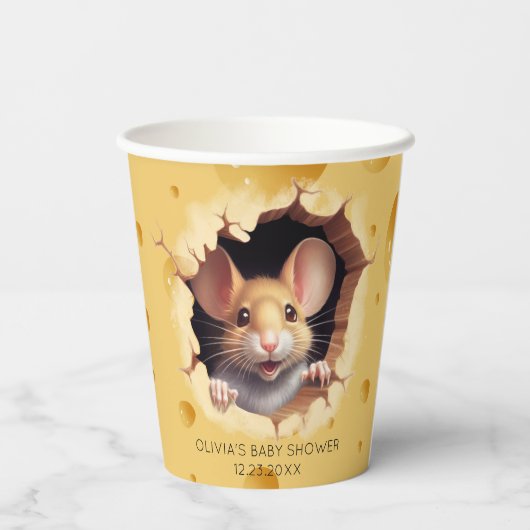 Kleine Maus in Käsedusche Pappbecher (Rückseite)