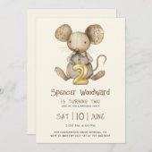 Kleine Maus Junge Geburtstag drehen zwei Einladung (Vorne/Hinten)