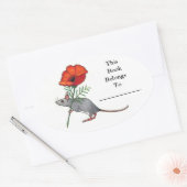 Kleine Maus mit großer Blume: Buchplatte Ovaler Aufkleber (Umschlag)