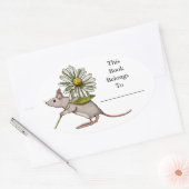 Kleine Maus mit großer düstere Blume: Buchplatte Ovaler Aufkleber (Umschlag)