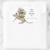 Kleine Maus mit großer düstere Blume: Buchplatte Ovaler Aufkleber (Tasche)