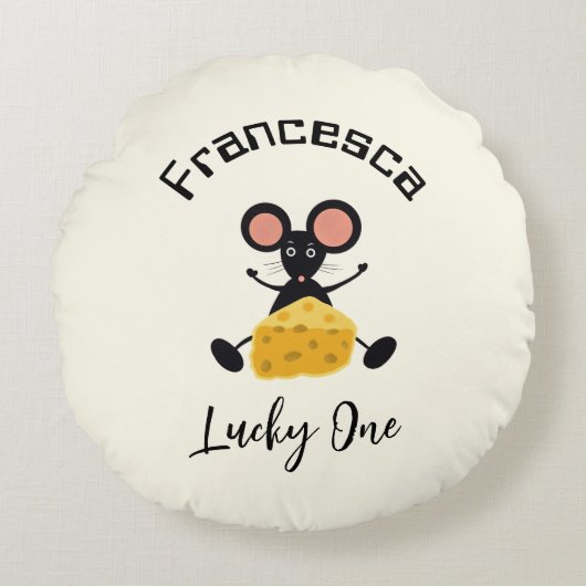Kleine Maus mit Käse Rundes Kissen (Vorderseite)