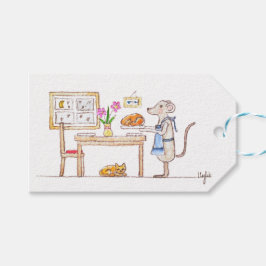 Kleine Maus mit Truthahn Geschenkanhänger