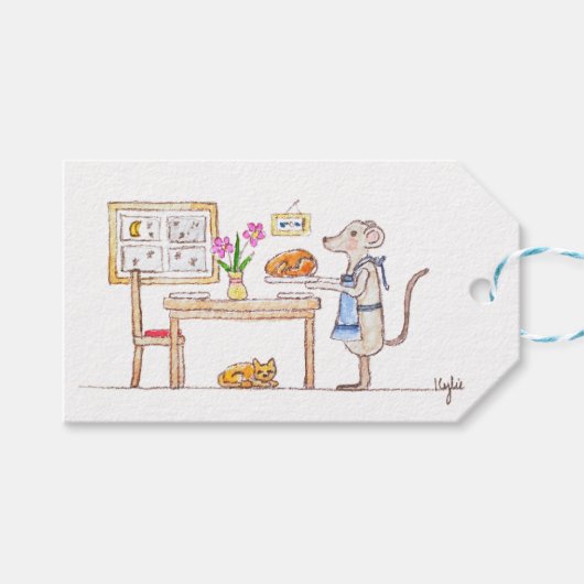 Kleine Maus mit Truthahn Geschenkanhänger (Vorderseite (Horizontal))