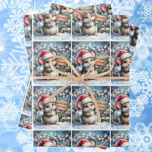 Kleine Maus personalisieren Name Mädchen Weihnacht Geschenkpapier Set
