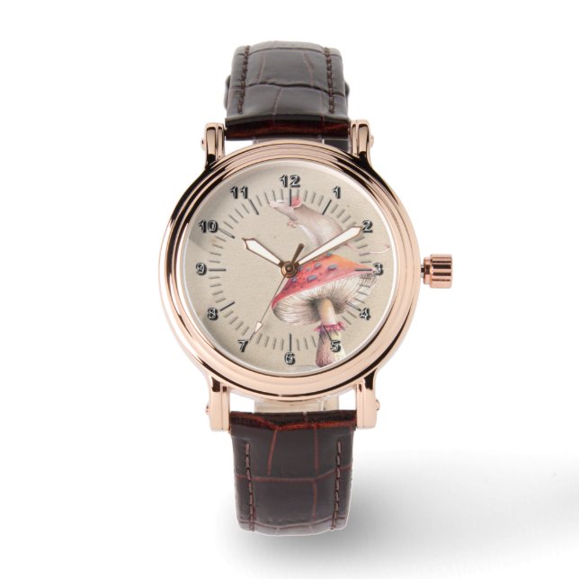 Kleine Maus roter Pilz Armbanduhr (Vorderseite)