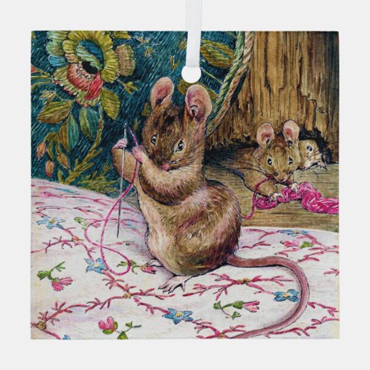 Kleine Maus Threading a Nadel Ornament Aus Glas (Rückseite)