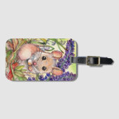 Kleine Maus und violette Blumen Gepäckanhänger (Vorderseite (Horizontal))