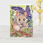 Kleine Maus und violette Blumen Karte (Gelbe Blume)