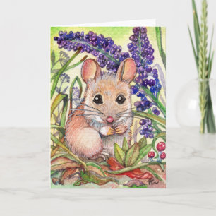 Kleine Maus und violette Blumen Karte