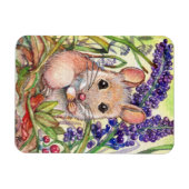 Kleine Maus und violette Blumen Magnet (Horizontal)