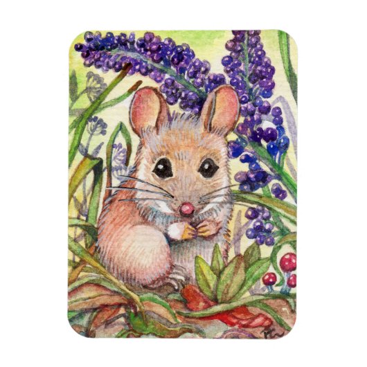 Kleine Maus und violette Blumen Magnet (Vertikal)