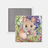 Kleine Maus und violette Blumen Magnet (Vorderseite/Rückseite)