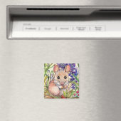 Kleine Maus und violette Blumen Magnet (In Situ (Geschirrspüler))