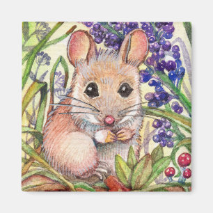 Kleine Maus und violette Blumen Magnet