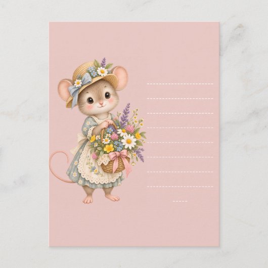 Kleine Maus Wildblumenkorb Postkarte (Vorderseite)